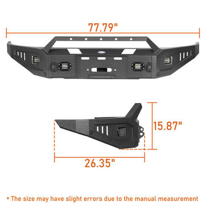Aftermarket Full Width Front Bumper w/ Winch Plate & LED Spotlights For 2015-2018 Ram 1500 Rebel - HookeRoad