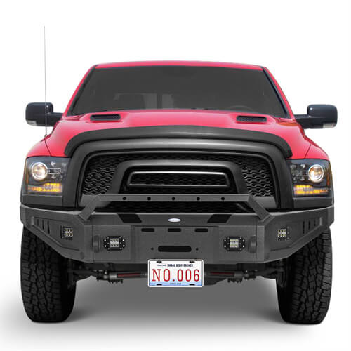 Aftermarket Full Width Front Bumper w/ Winch Plate & LED Spotlights For 2015-2018 Ram 1500 Rebel - HookeRoad