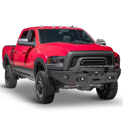 Aftermarket Full Width Front Bumper w/ Winch Plate & LED Spotlights For 2015-2018 Ram 1500 Rebel - HookeRoad