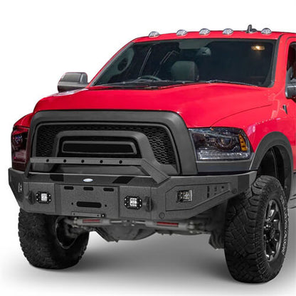 Aftermarket Full Width Front Bumper w/ Winch Plate & LED Spotlights For 2015-2018 Ram 1500 Rebel - HookeRoad