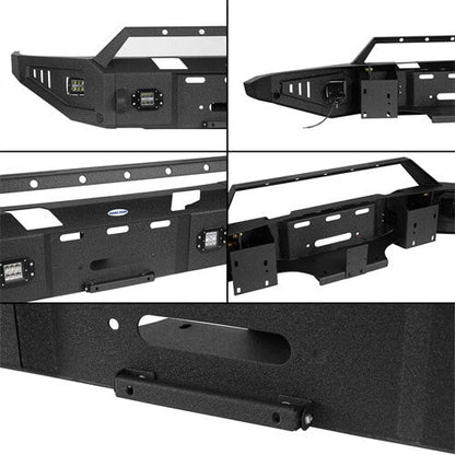 Aftermarket Full Width Front Bumper w/ Winch Plate & LED Spotlights For 2015-2018 Ram 1500 Rebel - HookeRoad