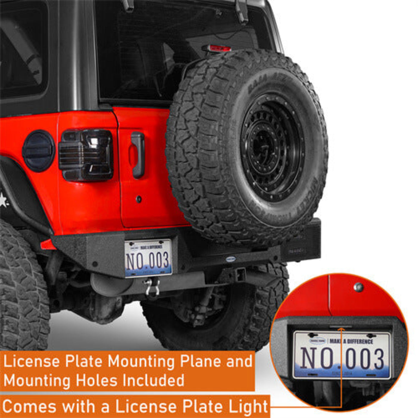 Aftermarket Rear Bumper w/License Plate Light For 2018-2025 Jeep Wrangler JL - Hooke Road - HE.3056-S