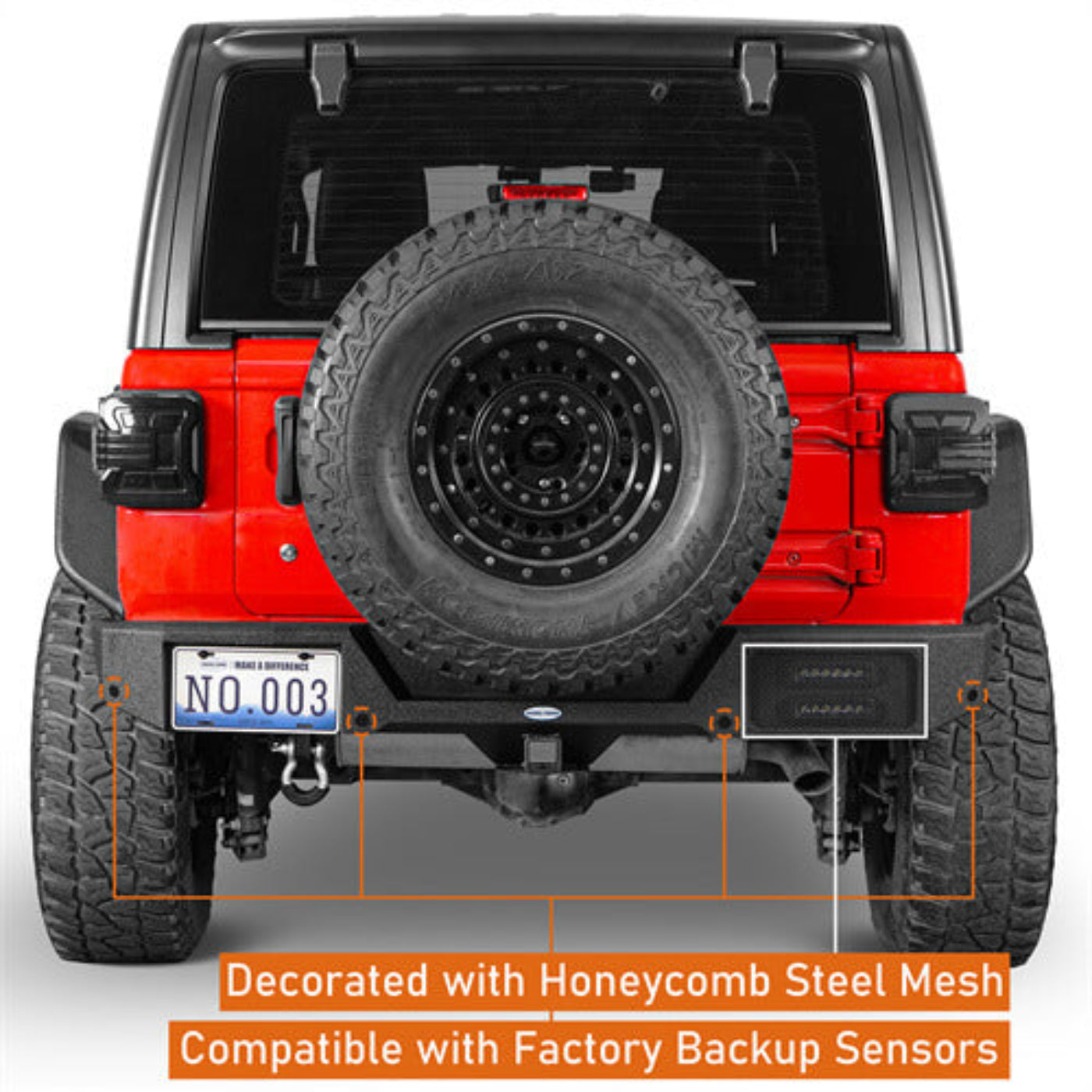 Aftermarket Rear Bumper w/License Plate Light For 2018-2025 Jeep Wrangler JL - Hooke Road - HE.3056-S