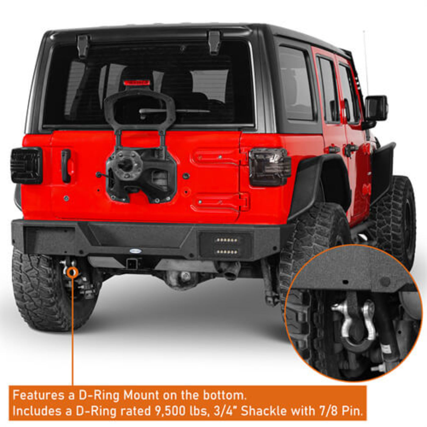 Aftermarket Rear Bumper w/License Plate Light For 2018-2025 Jeep Wrangler JL - Hooke Road - HE.3056-S