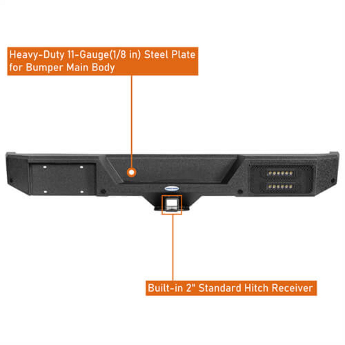 Aftermarket Rear Bumper w/License Plate Light For 2018-2025 Jeep Wrangler JL - Hooke Road - HE.3056-S