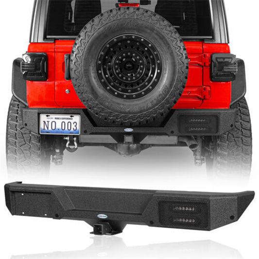 Aftermarket Rear Bumper w/License Plate Light For 2018-2025 Jeep Wrangler JL - Hooke Road - HE.3056-S