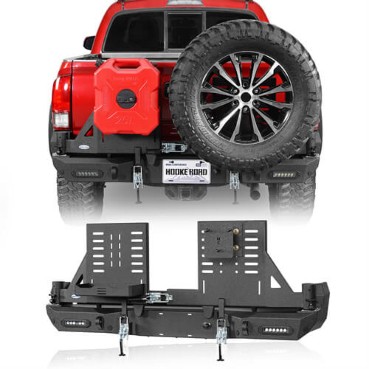 Hooke Road Aftermarket Rear Bumper w/ Dual Swing Arms & Tire Carrier & 5.3-Gallon Jerry Can Holder For 2016-2023 Toyota Tacoma - HE.4215-S