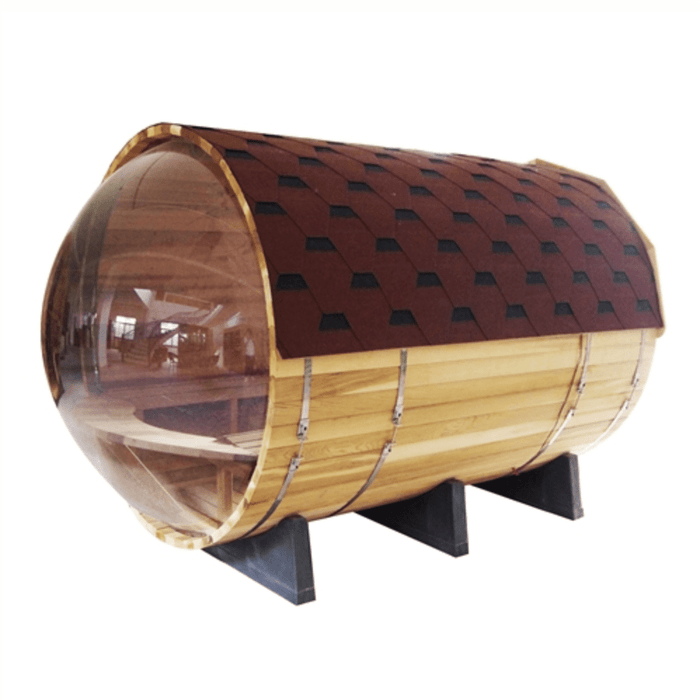 Aleko Sauna's Red Cedar Barrel w/ Panoramic View 5 Person Traditional Sauna