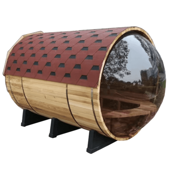 Aleko Sauna's Red Cedar Barrel w/ Panoramic View 5 Person Traditional Sauna