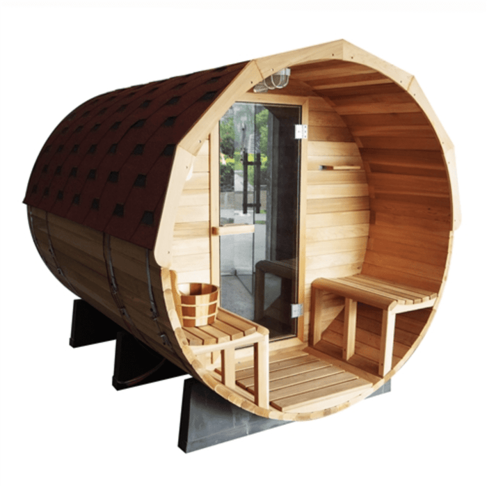 Aleko Sauna's Red Cedar Barrel w/ Panoramic View 5 Person Traditional Sauna