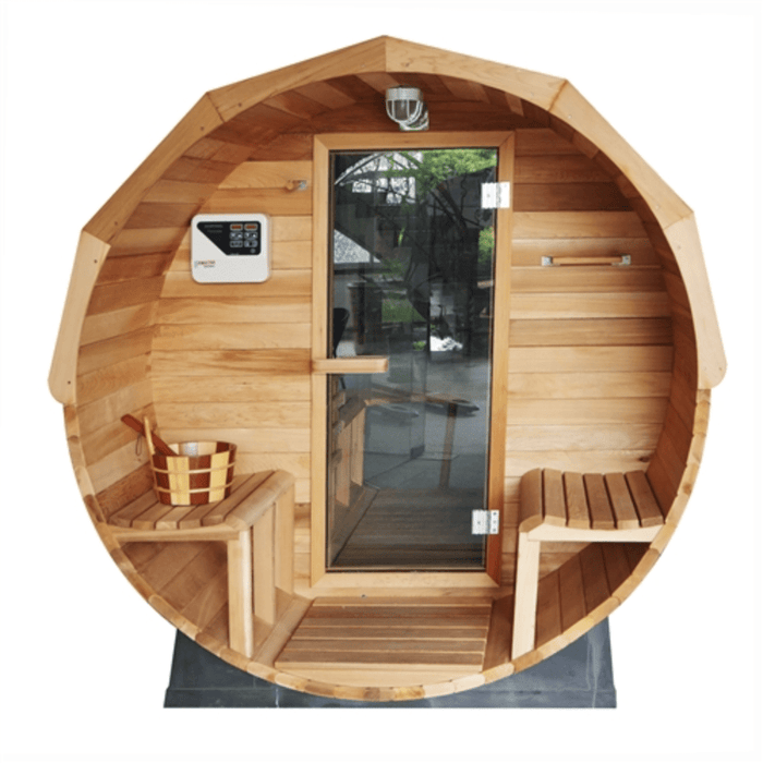 Aleko Sauna's Red Cedar Barrel w/ Panoramic View 5 Person Traditional Sauna