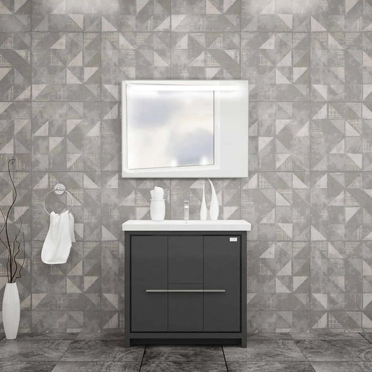 Casa Mare Alessio 36" Bathroom Vanity and Ceramic Sink Combo with LED Mirror - Alessio90GG-36