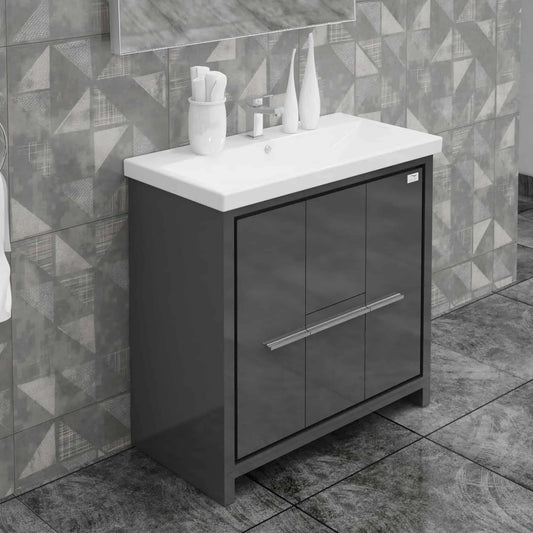 Casa Mare Alessio 32" Bathroom Vanity and Ceramic Sink Combo with LED Mirror - Alessio80GG-32
