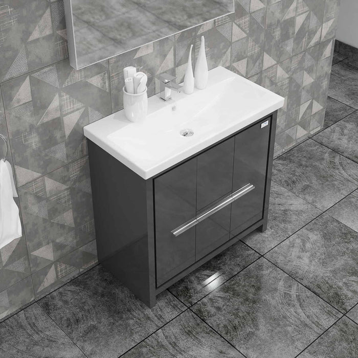 Casa Mare Alessio 32" Glossy Gray Vanity Ceramic Sink Combo - Alessio80GG-32-MSC-S