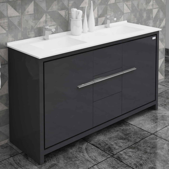 Casa Mare Alessio 60" Glossy Gray Vanity Ceramic Sink Combo - Alessio152GG-60-MSC-S