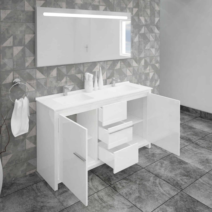 Casa Mare Alessio 60" Glossy White Vanity Ceramic Sink Combo - Alessio152GW-60-MSC-S