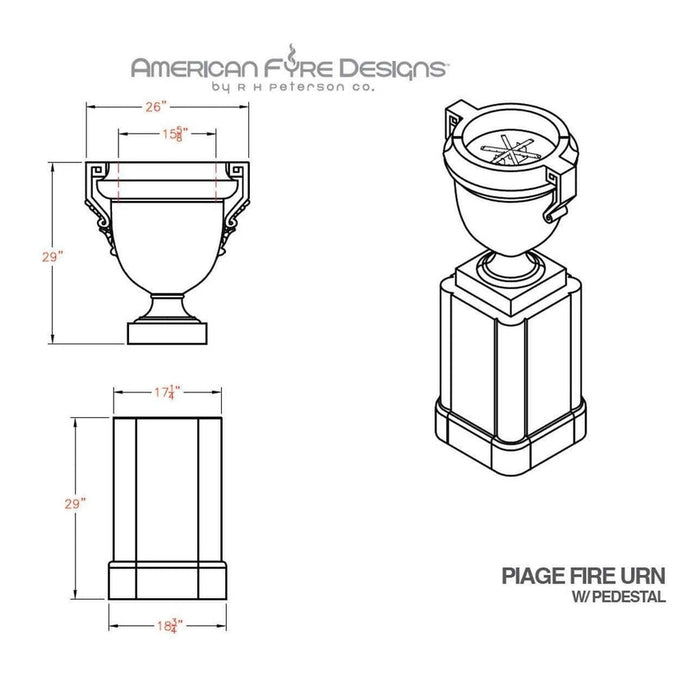 American Fyre Designs Piage Fire Urn & Pedestal - 765-xx-11-M2xC