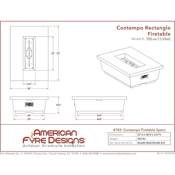 American Fyre Designs Contempo Rectangle Firetable - 783-xx-11-M4xC