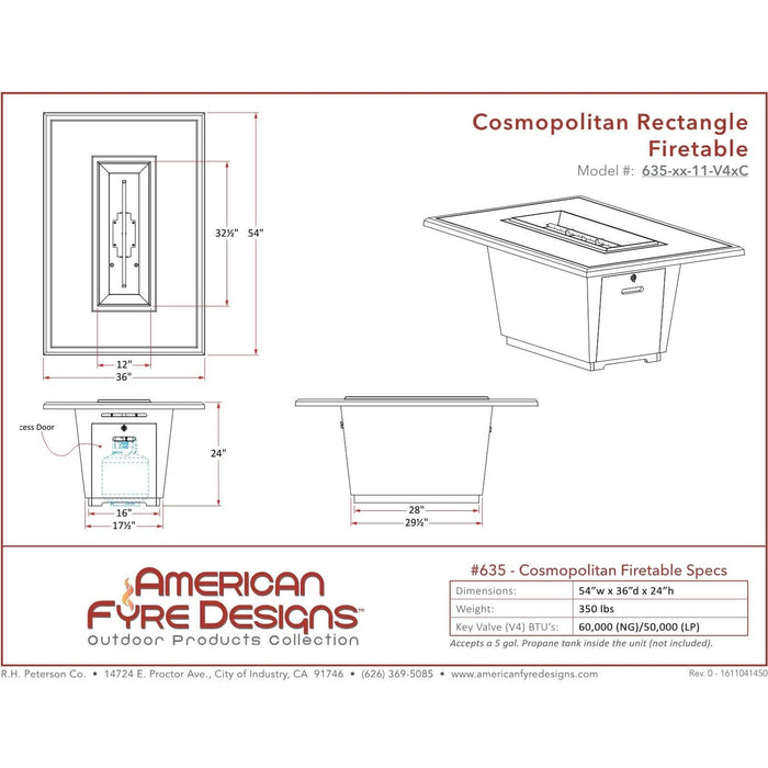 American Fyre Designs Cosmopolitan Rectangle Firetable