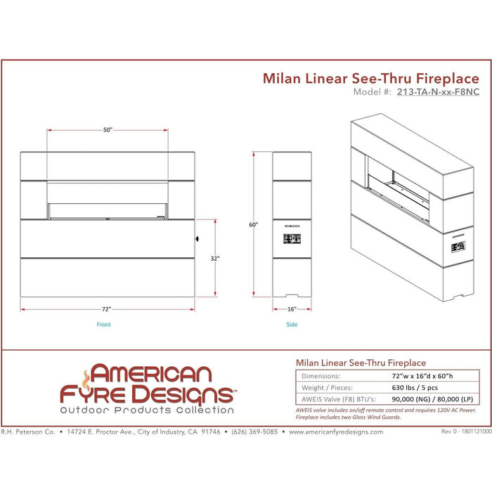 American Fyre Designs Milan Tall Liner Firetable