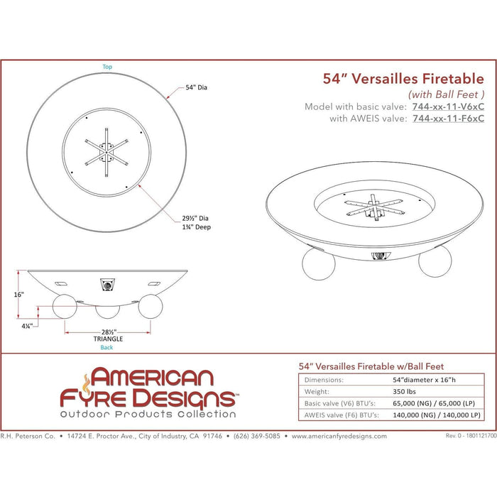 American Fyre Designs Versailles Firetable - 744-xx-11-M6xC