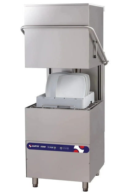 AMPTO Dishwasher, hood type, 34-5/8"W, high temperature, with 8.6kW booster heater, up to (30) racks per hour - 1510