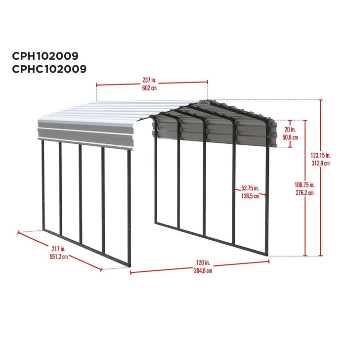 Arrow | Carport 10x20x9 ft Charcoal CPHC102009