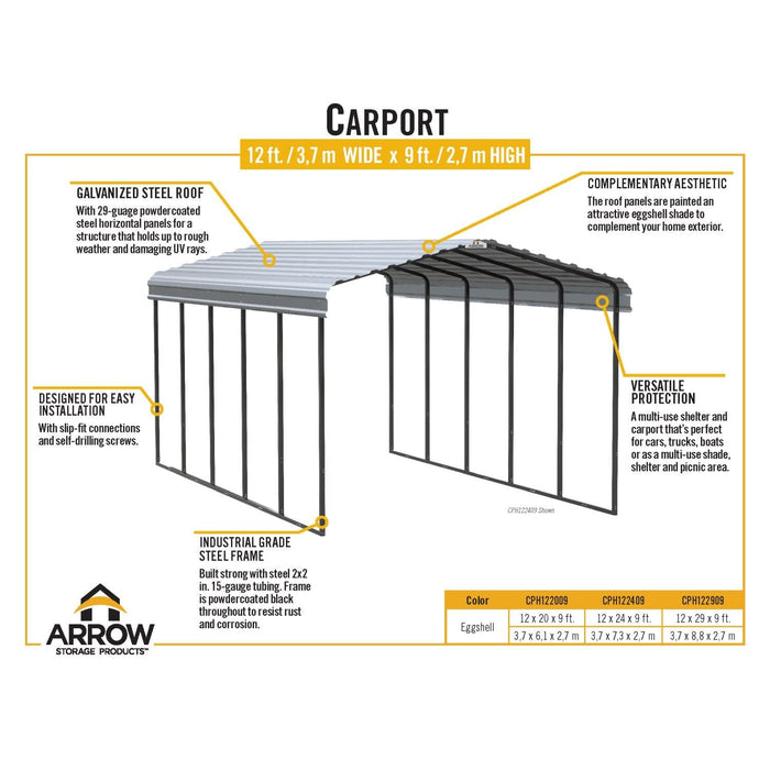 Arrow | Carport 12x29x9 ft Eggshell CPH122909