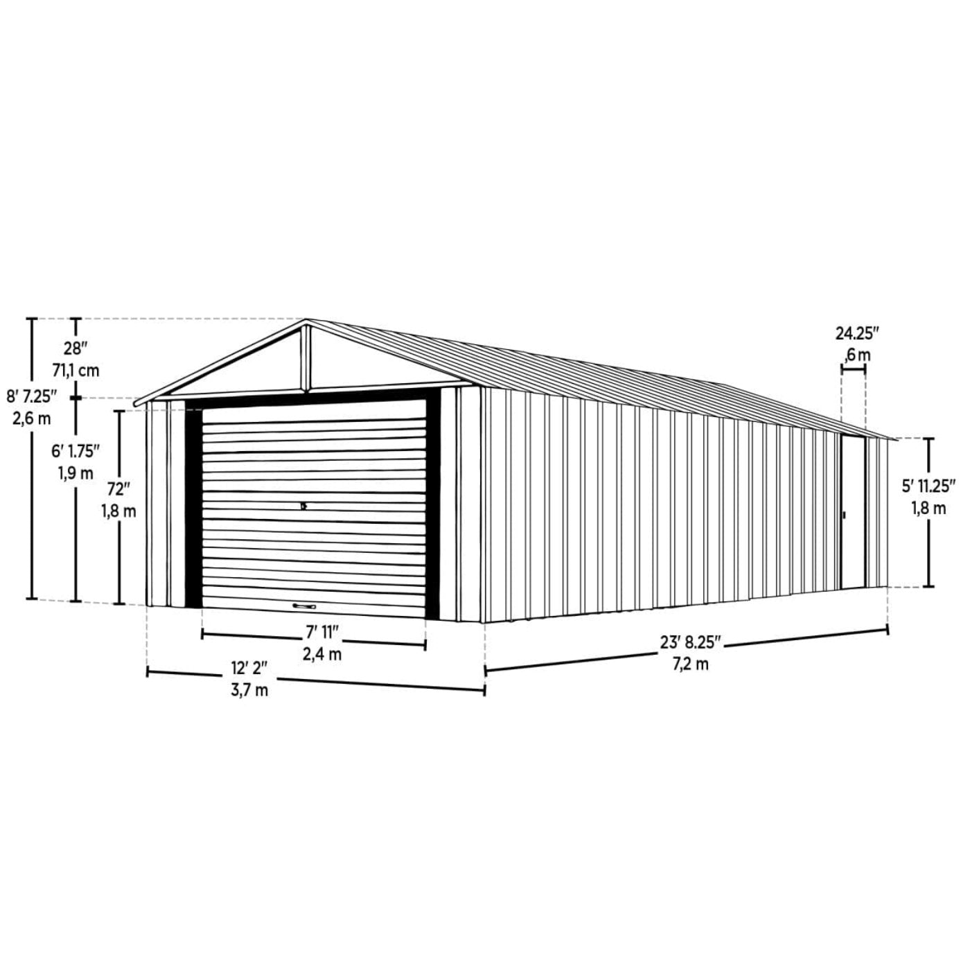 Arrow | Murryhill 12 ft. Wide Garage, Steel Storage Building, Prefab Storage Shed, Flute Grey