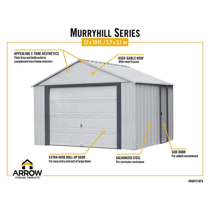 Arrow | Murryhill 12 ft. Wide Garage, Steel Storage Building, Prefab Storage Shed, Flute Grey