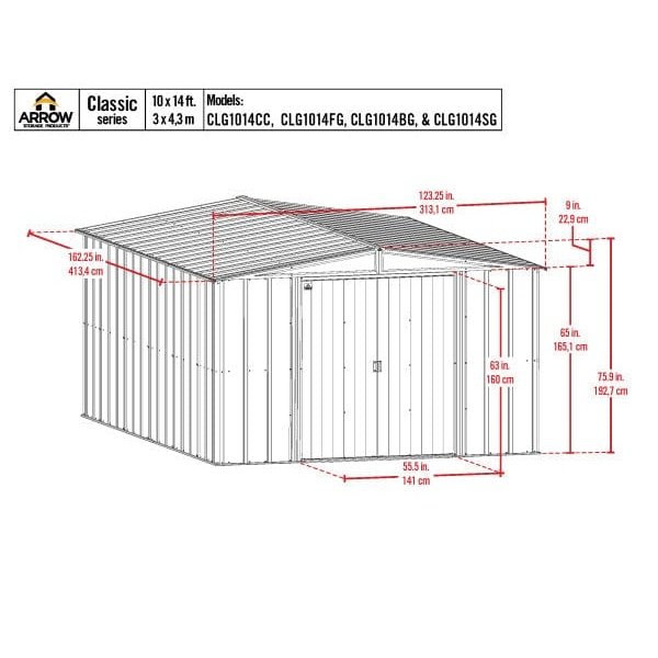 Arrow | Classic Steel Storage Shed, 10x14 ft., Flute Grey CLG1014FG