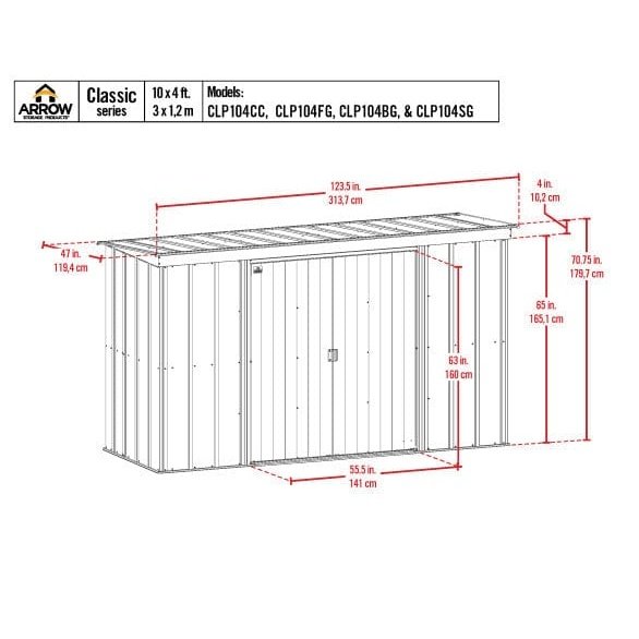 Arrow | Classic Steel Storage Shed, 10x4 ft., Charcoal CLP104CC