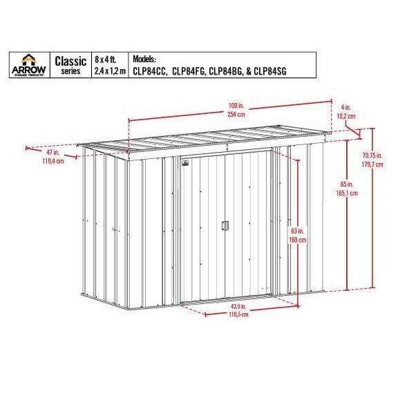 Arrow | Classic Steel Storage Shed, 8x4 ft., Blue Grey CLP84BG