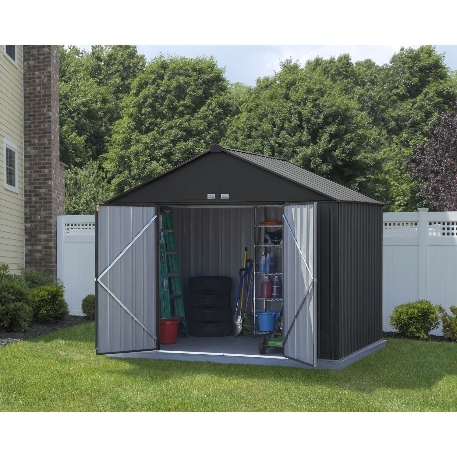 Arrow | EZEE Shed Steel Storage 10x8 ft. Galvanized Extra High Gable Charcoal EZ10872HVCC