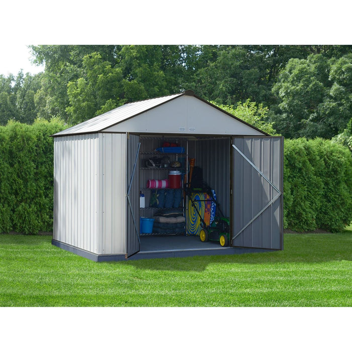 Arrow | EZEE Shed Steel Storage 10x8 ft. Galvanized Extra High Gable Cream with Charcoal Trim EZ10872HVCRCC-02