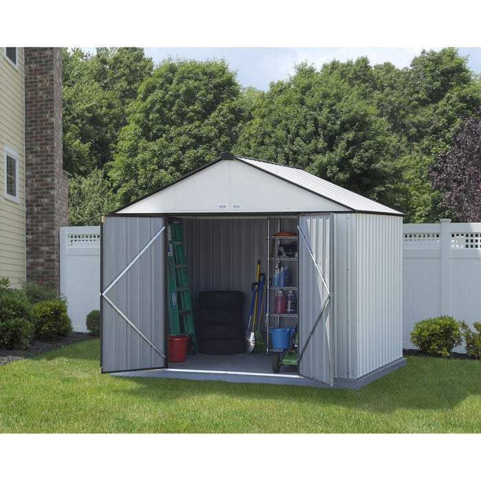 Arrow | EZEE Shed Steel Storage 10x8 ft. Galvanized Extra High Gable Cream with Charcoal Trim EZ10872HVCRCC-02