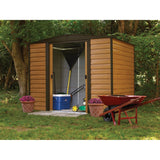 Arrow | Woodridge 8x6 ft. Steel Storage Shed Coffee/Woodgrain WR86