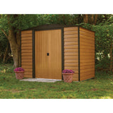 Arrow | Woodridge 8x6 ft. Steel Storage Shed Coffee/Woodgrain WR86