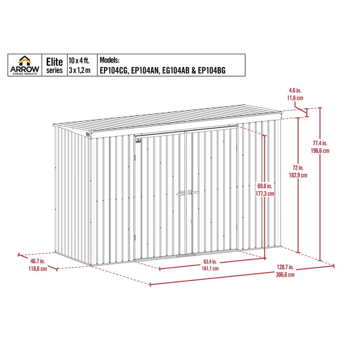 Arrow | Elite Steel Storage Shed, 10x4, ft. Blue Grey EP104BG