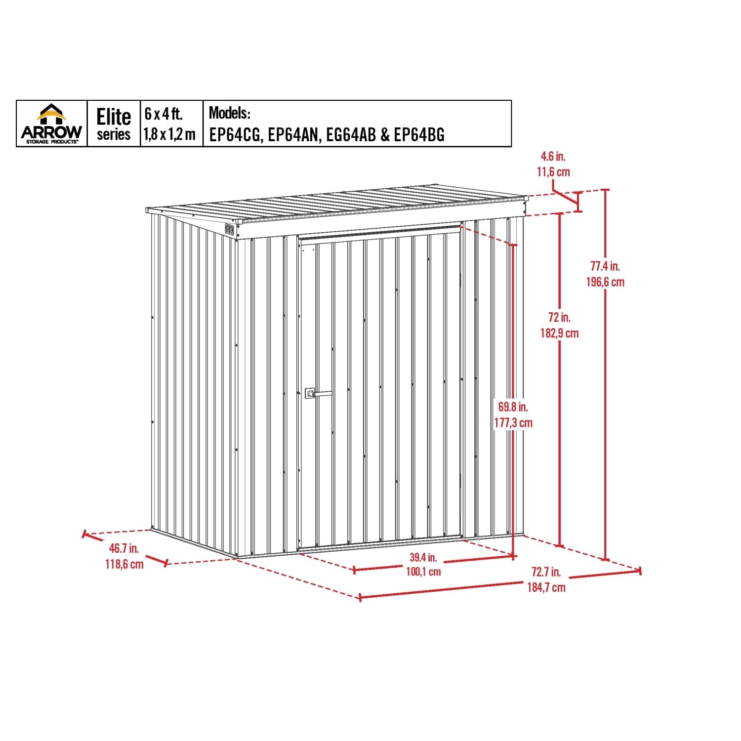 Arrow | Elite Steel Storage Shed, 6x4, ft. Cool Grey EP64CG