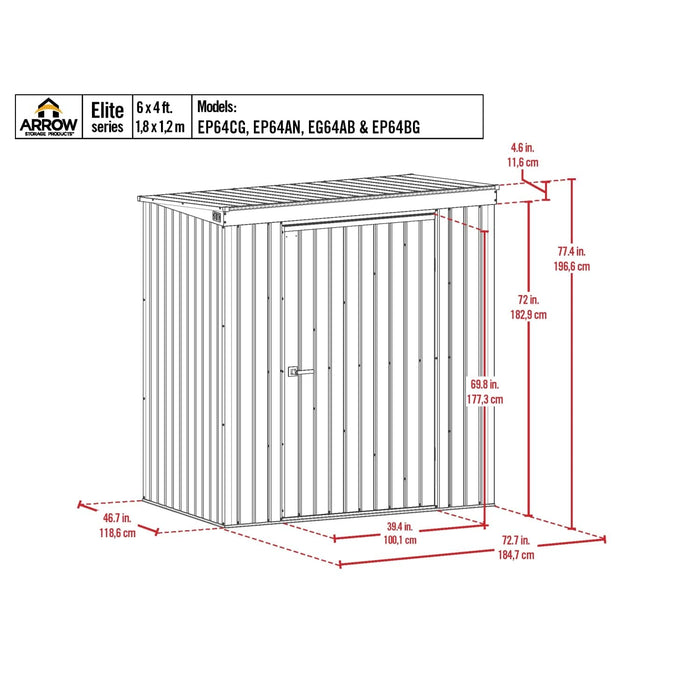 Arrow | Elite Steel Storage Shed, 6x4, ft. Cool Grey EP64CG