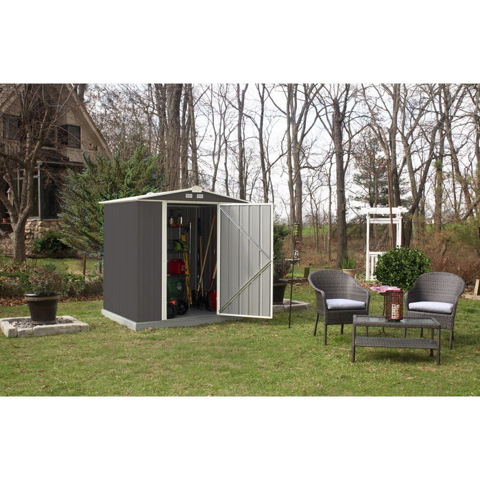 Arrow | EZEE Shed Steel Storage 6x5 ft. Galvanized Low Gable Charcoal with Cream Trim EZ6565LVCCCR