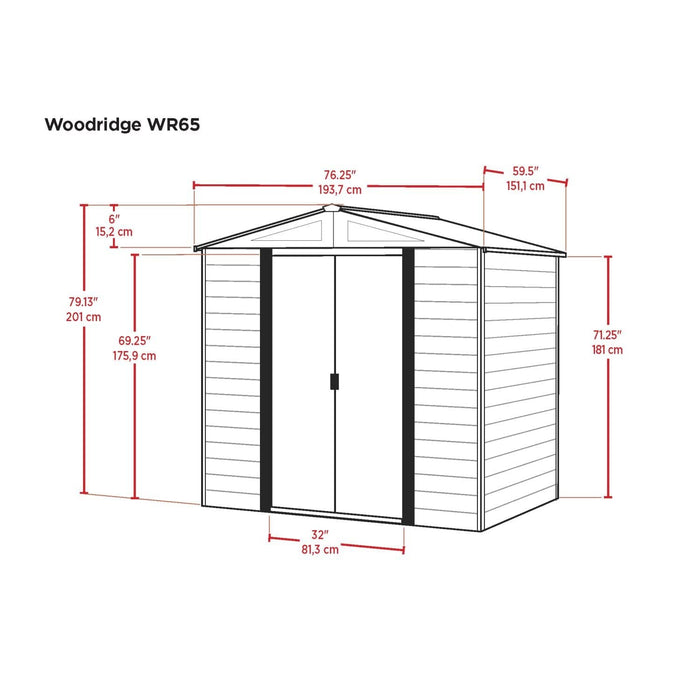 Arrow | Woodridge 6x5 ft. Steel Storage Shed Coffee/Woodgrain WR65