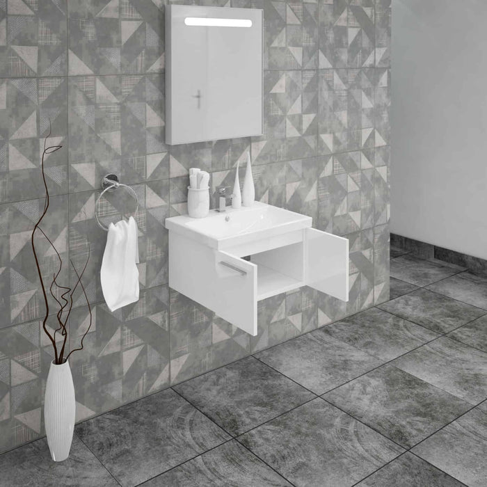 Casa Mare Aspe 24" Glossy White Vanity and Ceramic Sink Combo with LED Mirror - Aspe60GW-24-MSC-S