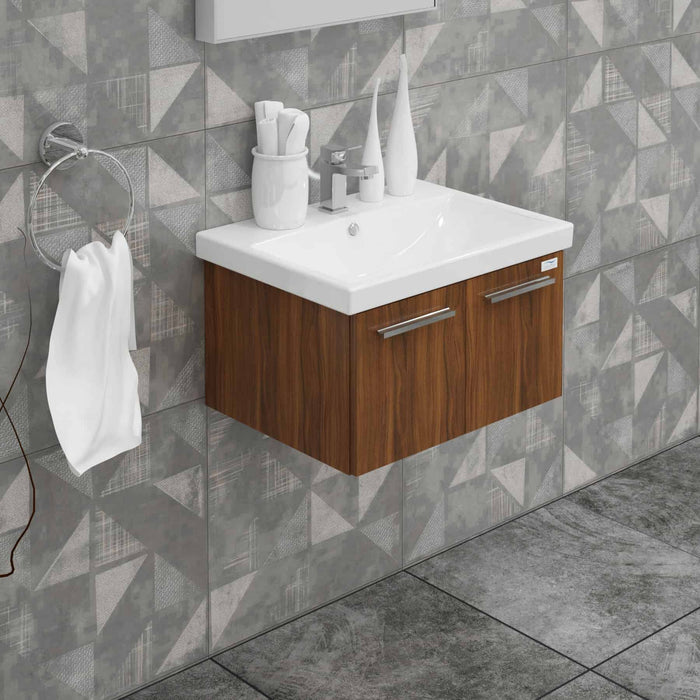 Casa Mare Aspe 24" Matte Walnut Bathroom Vanity and Ceramic Sink Combo with LED Mirror - Aspe60MW-24-MSC-S