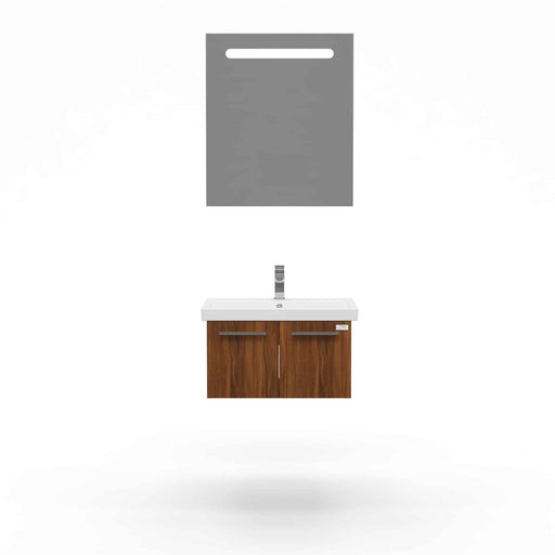 Casa Mare Aspe 24" Matte Walnut Bathroom Vanity and Ceramic Sink Combo with LED Mirror - Aspe60MW-24-MSC-S