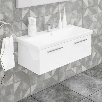 Casa Mare Aspe 40" Glossy White Bathroom Vanity and Ceramic Sink Combo with LED Mirror - Aspe100GW-40