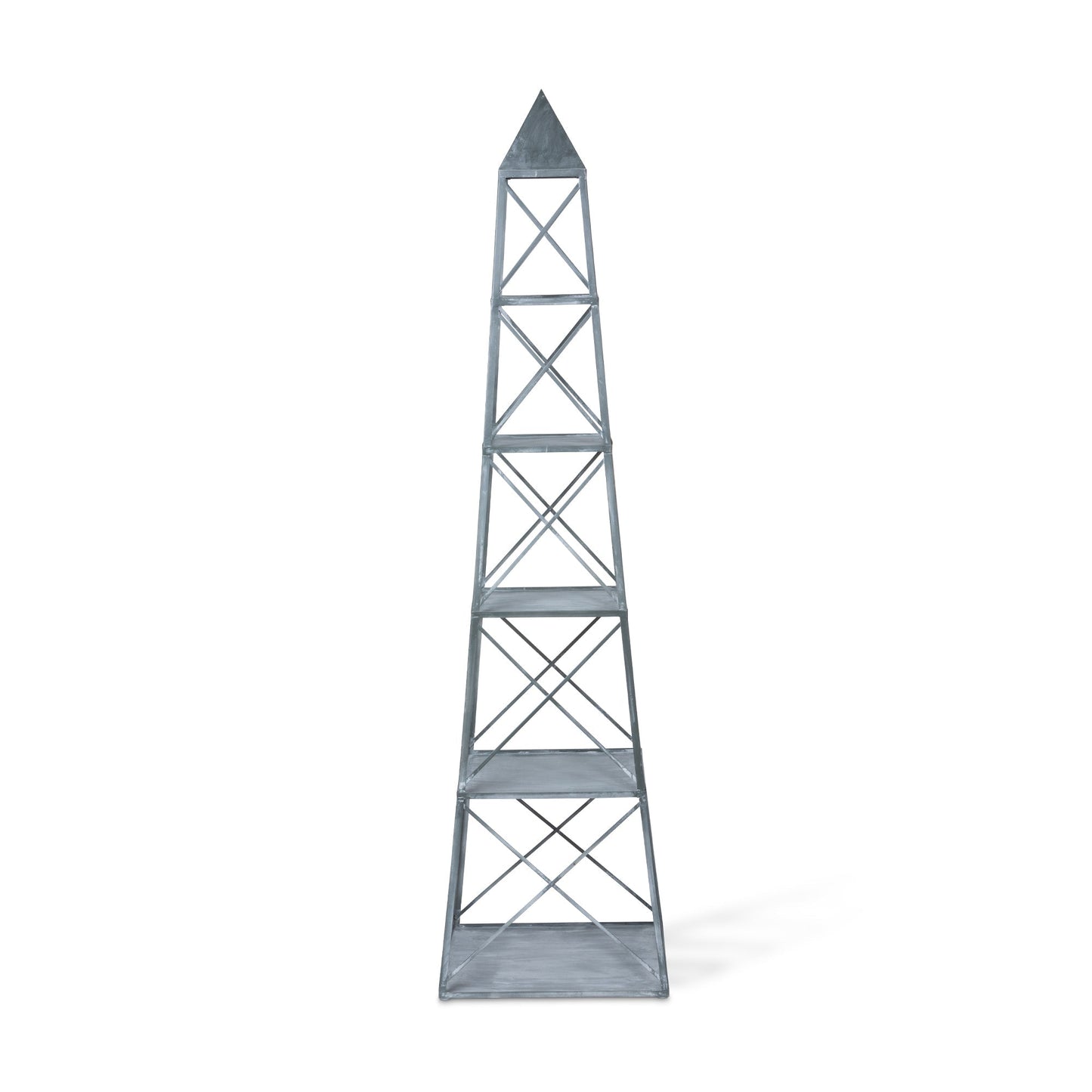 Park Hill Collection Stackable Galvanized Obelisk - Versatile Display Shelf with Five Tiers and Artisan Hand-Finished Design - EGG30252