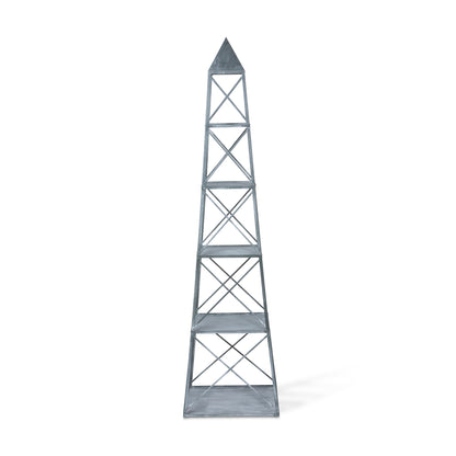 Park Hill Collection Stackable Galvanized Obelisk - Versatile Display Shelf with Five Tiers and Artisan Hand-Finished Design - EGG30252