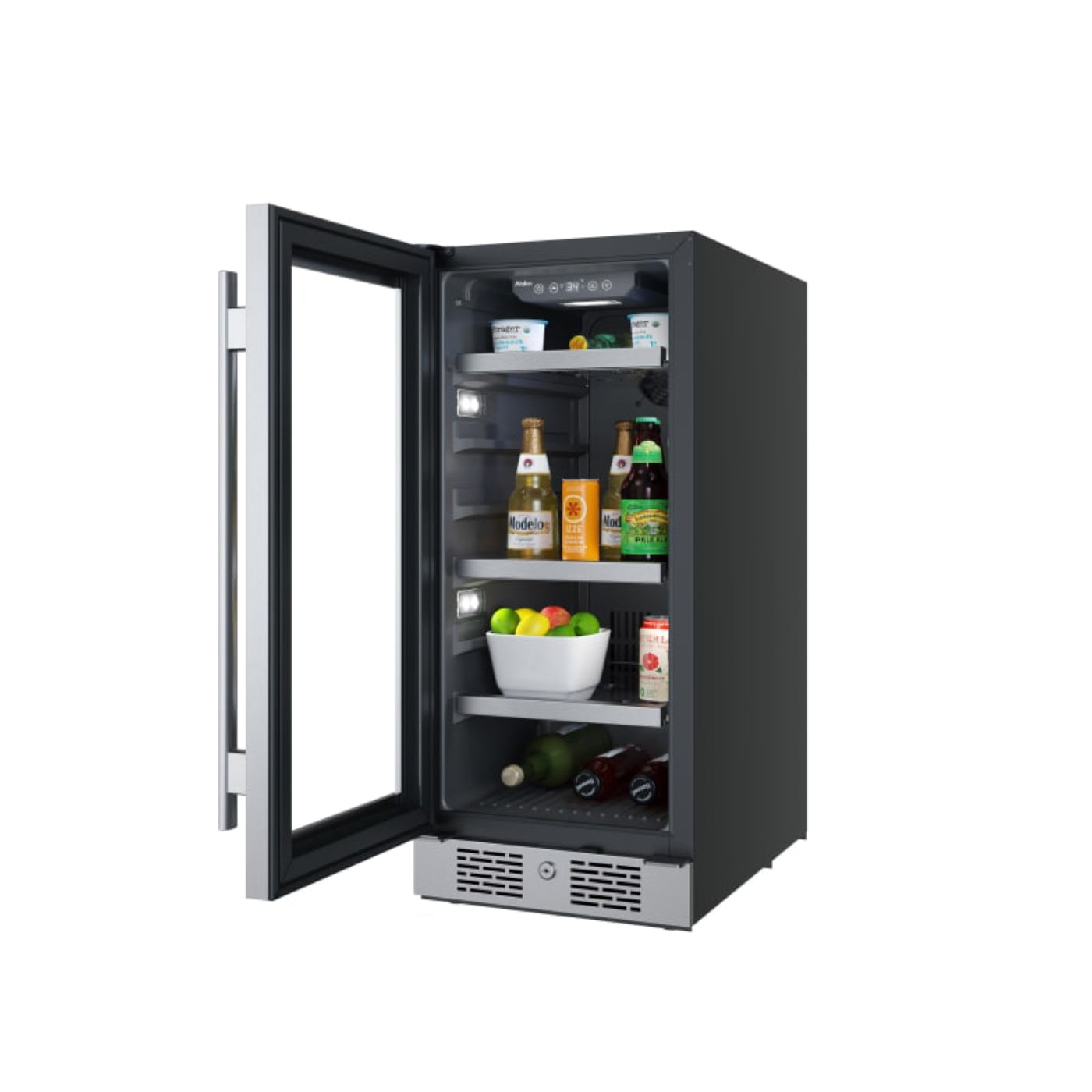 Avallon 15 Inch Wide 86 Can Beverage Center with LED Lighting - ABR151BLSS - ABR151BLSS